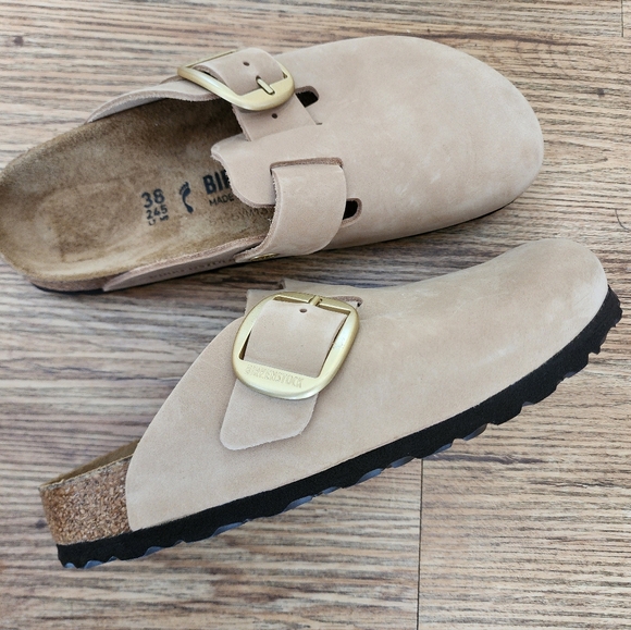Size 7-7.5 NEW BIRKENSTOCK Boston Big Buckle Nubuck Leather-Sandcastle EU38 - Picture 9 of 16